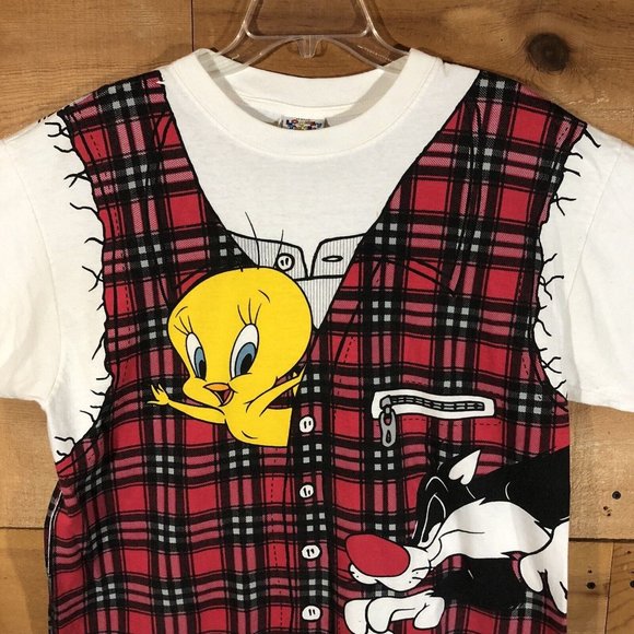 Vintage Looney Tunes All Over Print Wrap Around 1996 T-Shirt Mens Large - Picture 3 of 14